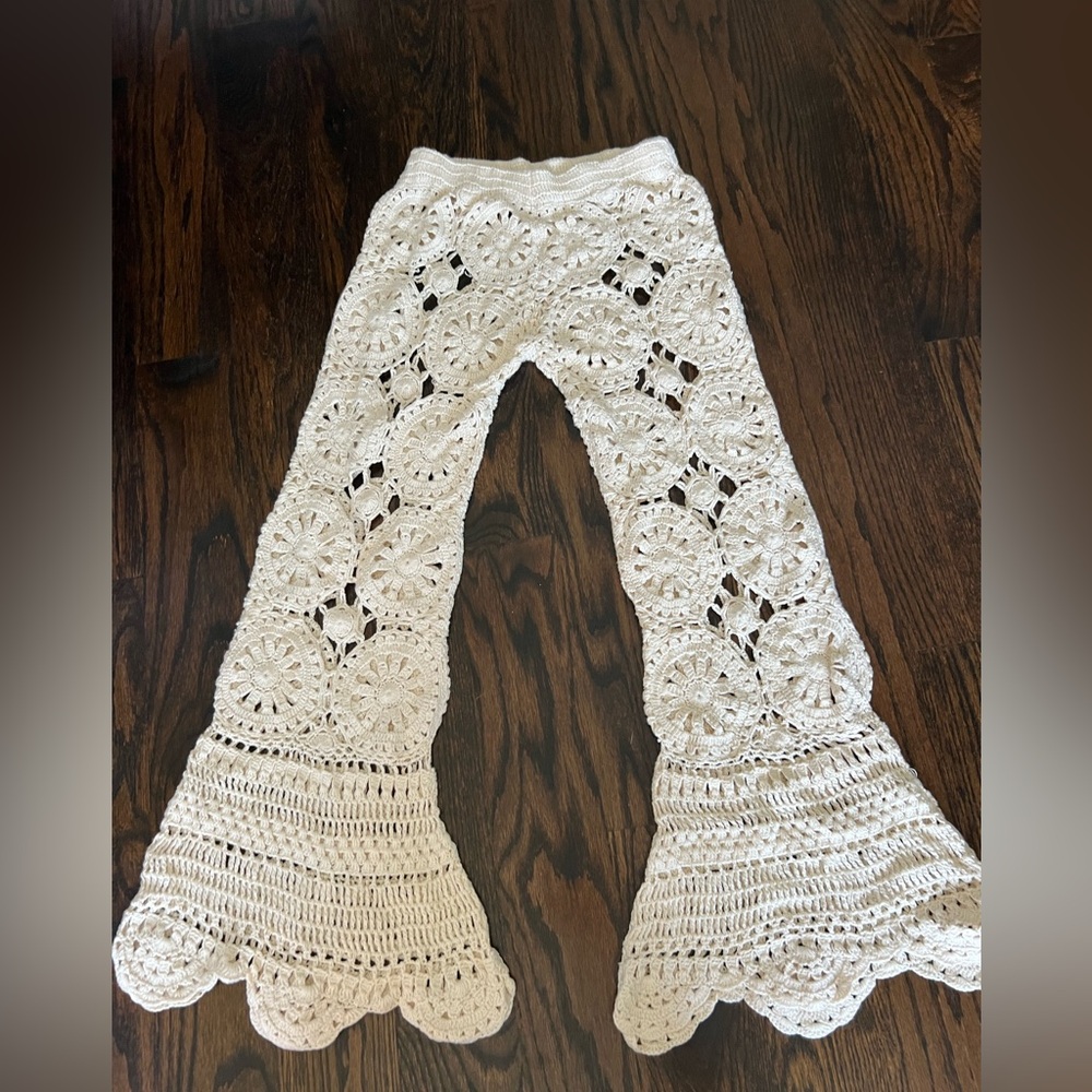 Akoïa Swim Crochet Lace Bell Bottoms beach cover up pants Cream